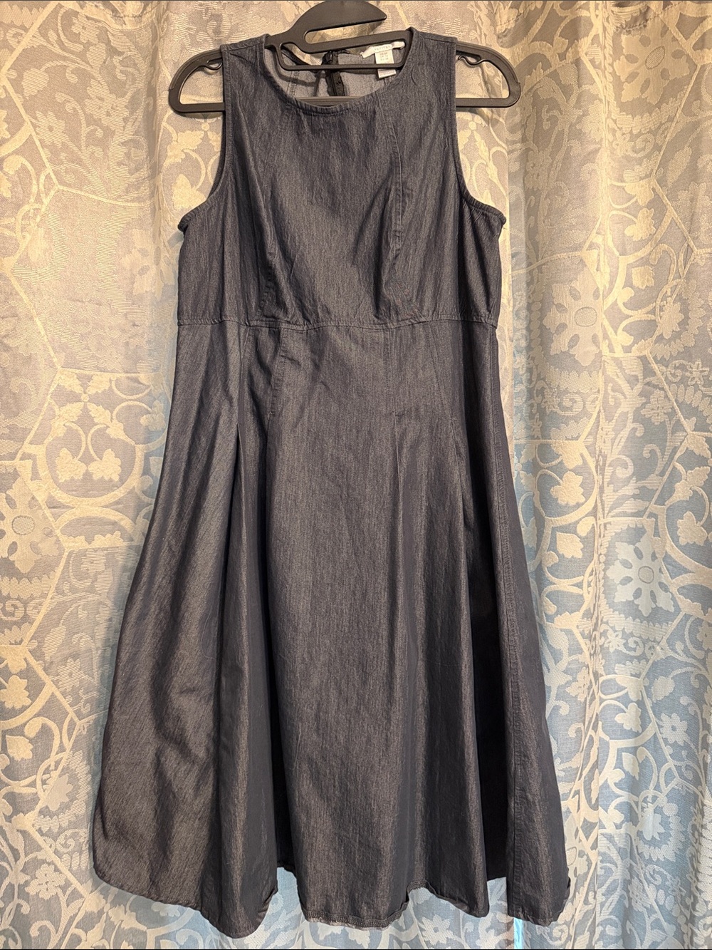 London Times Sleeveless dark denimMidi Fit-and-Flare Dress